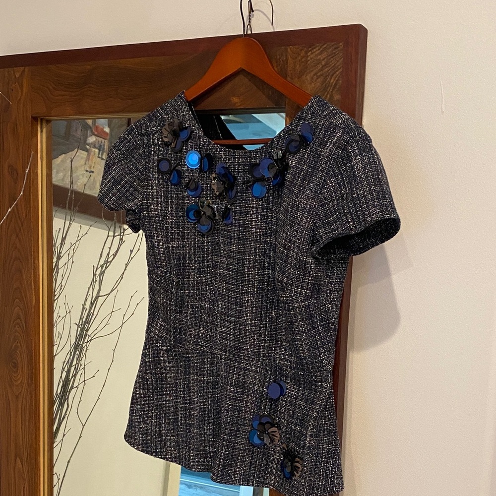 Banana Republic Textured Black and Blue Blouse